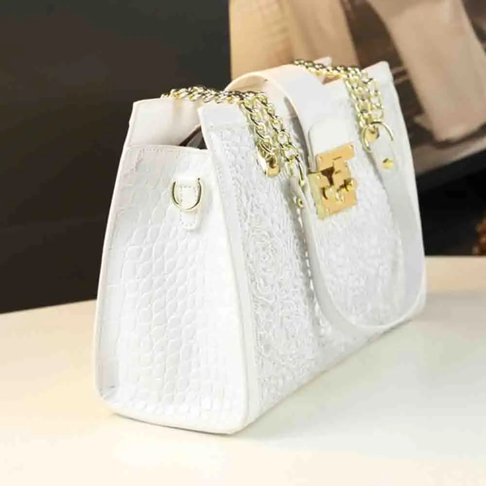 Fashion Noble Women Shoulder Lace Crocodile Print Handbag Luxury Patent Leather Chains Elegant Tote Ladies Clutch Bags 2023 New