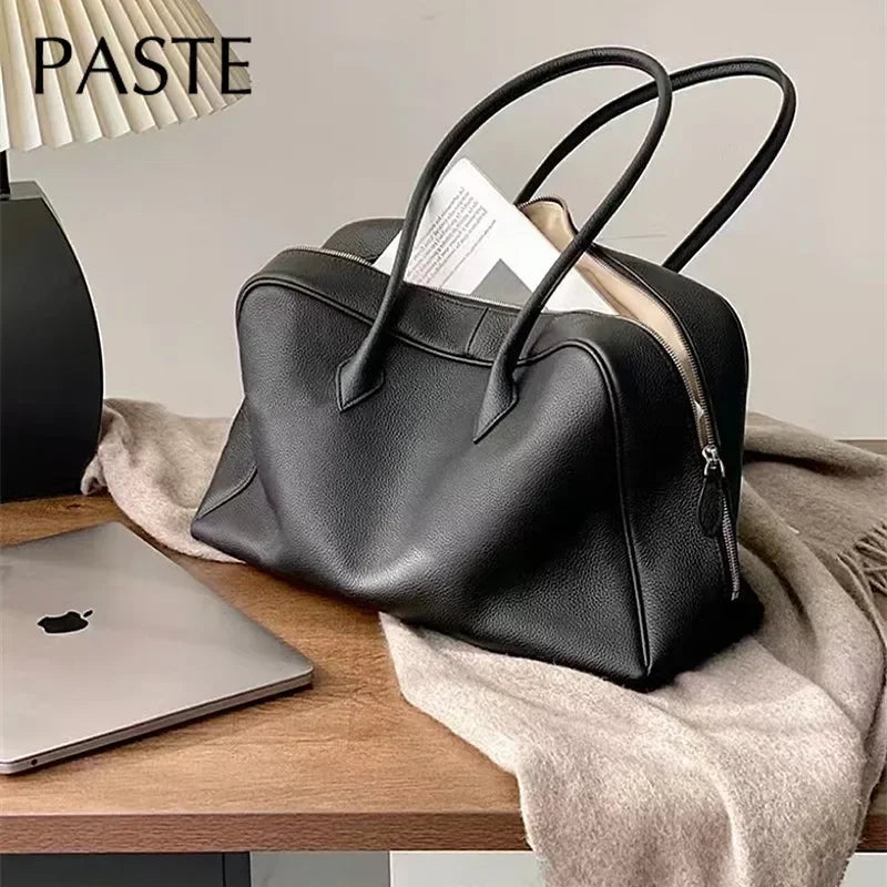 New Large Flipped High-grade Commuter Laptop Pillow Tote Marroon Natural Cow Leather Women Handbag Leisure Office Shoulder Bag