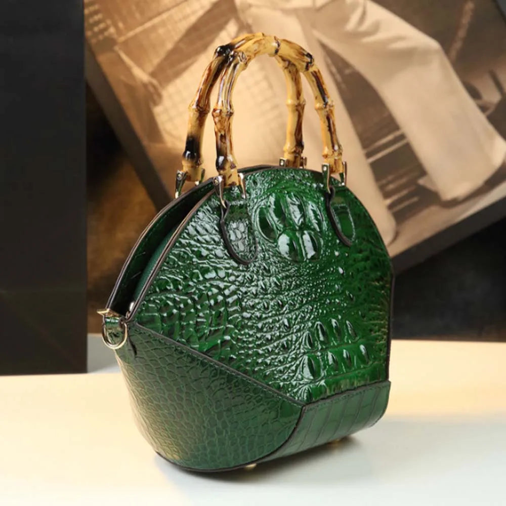 Woman Wedding Party Handbag Niche Luxury Bamboo Handle Bag Crocodile Pattern Woman Bag Fashionable Shoulder Lady Shell Bag 2023