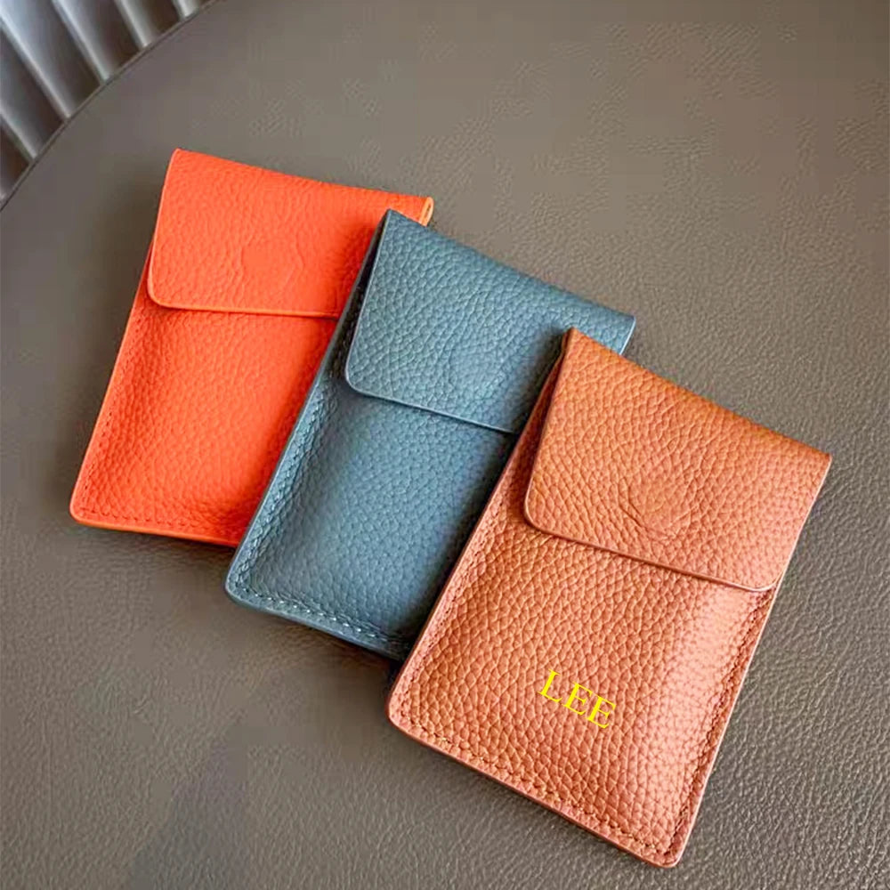 Genuine Leather Custom Name Card Holder Engrave Initials Luxury Design Woman Wallet Slim Fashion Casual Card Bag Mini Coin Purse