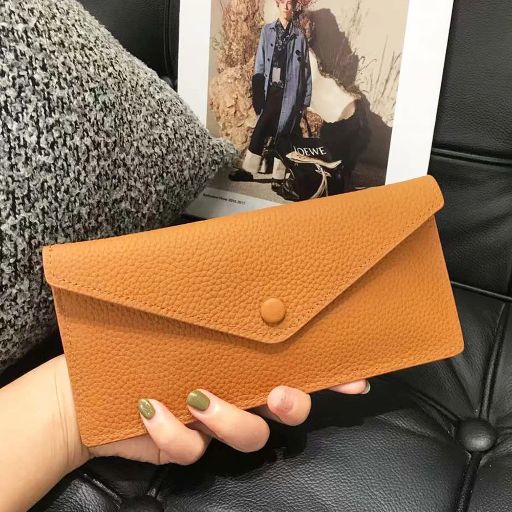 Envelope Long Women Wallet Slim Genuine Leather Female Phone Hand Purse Luxury Cowhide Classic Clutch Bag Card Holder Wallet