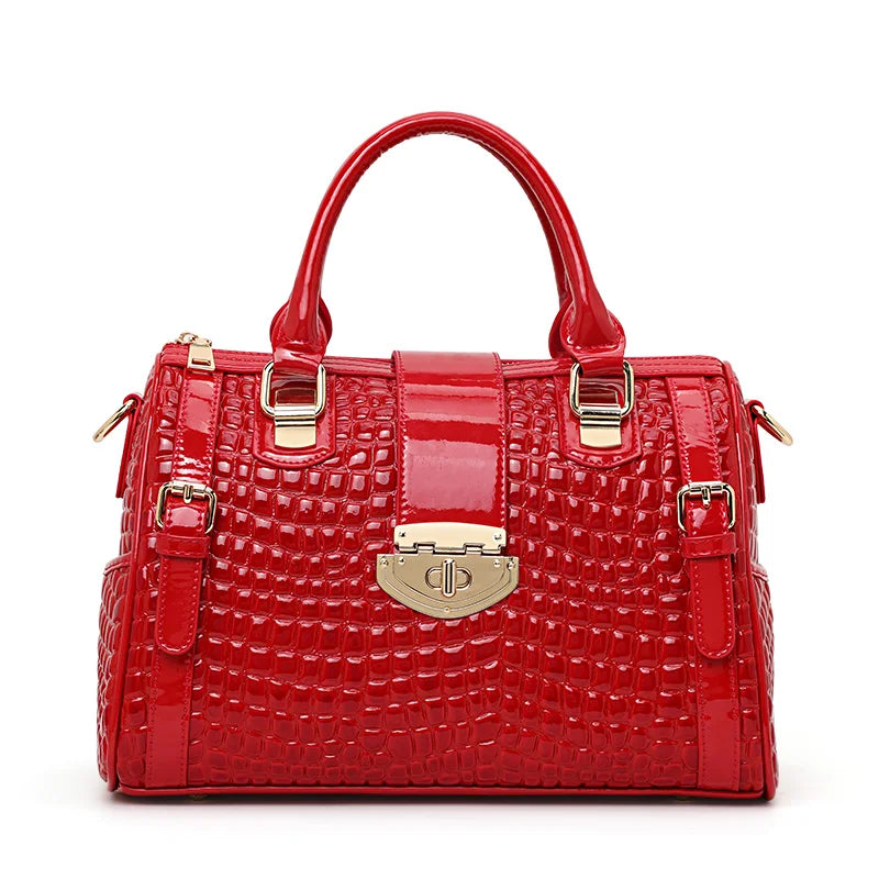 Aidrani Red Crocodile Tail Boston Bag, Fashion Women's Genuine Leather Bag, Cowhide Handbag  Single Shoulder Bag