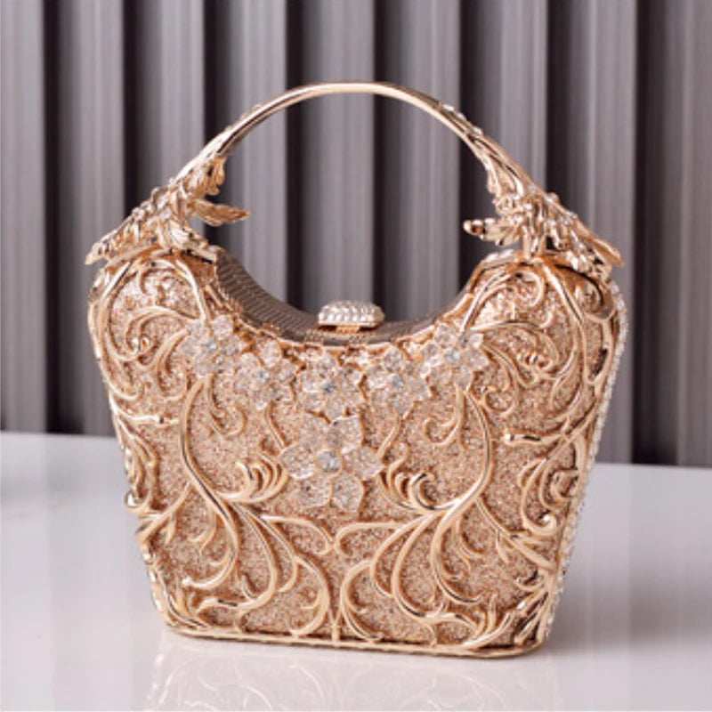 Hollow Out Metal Evening Bags Fashion Shiny Party Banquet Handbags Female Luxury Clutch Purse Bolso Mujer Chain Shoulder Bag