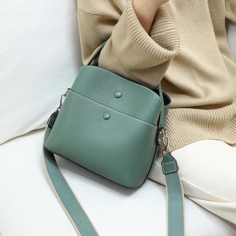 Luxury Handbags Women Crossbody Messenger Bag Genuine Leather Two Straps 2022 New Fashion Bucket Shoulder Bag