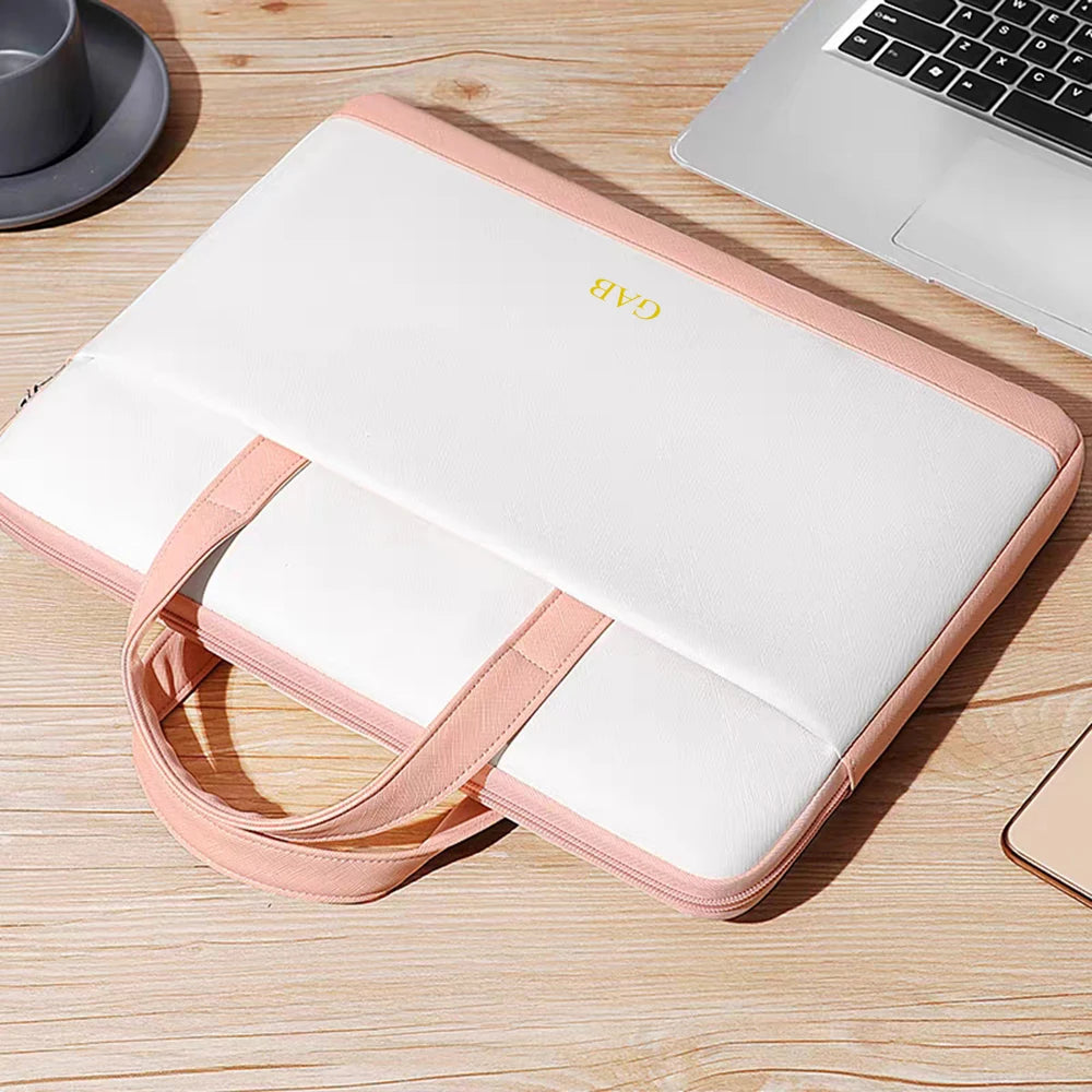 Luxury Design Custom Name Laptop Bag Large Capacity Fashion Woman Casual Tote Bag Business Office Leather Retro Notebook Handbag