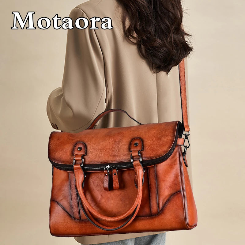 MOTAORA Large Vintage Women Crossbody Bag For Ladies Handbag Genuine Leather Computer Bags 2024 New Designer Luxury Book Bag