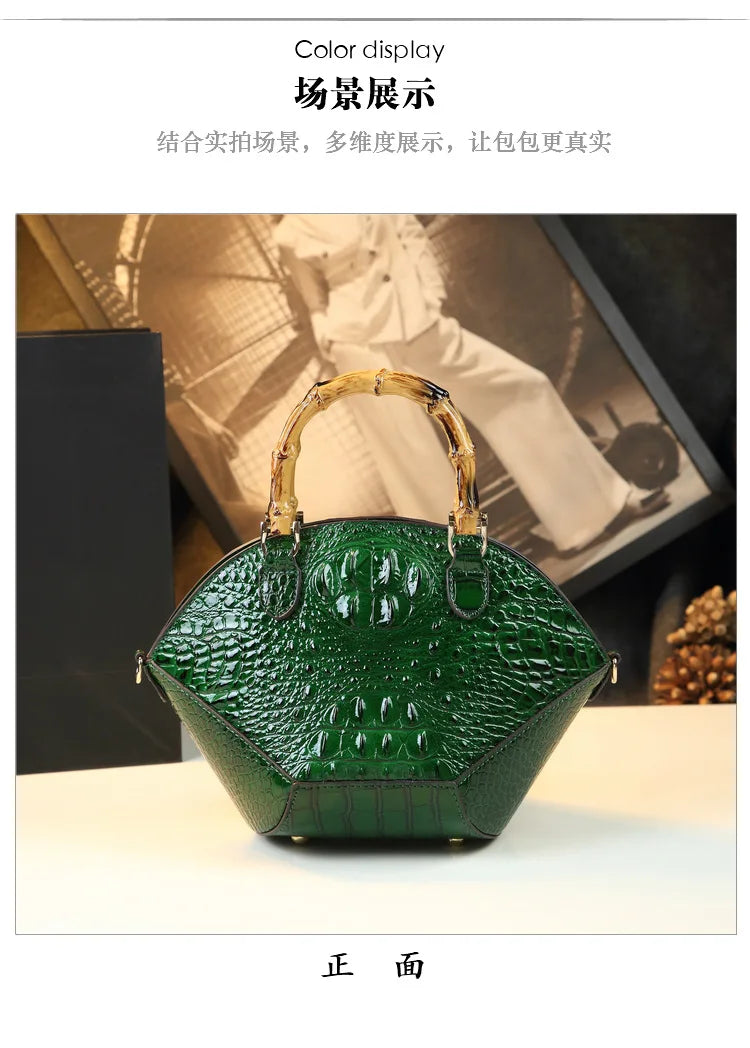 Woman Wedding Party Handbag Niche Luxury Bamboo Handle Bag Crocodile Pattern Woman Bag Fashionable Shoulder Lady Shell Bag 2023