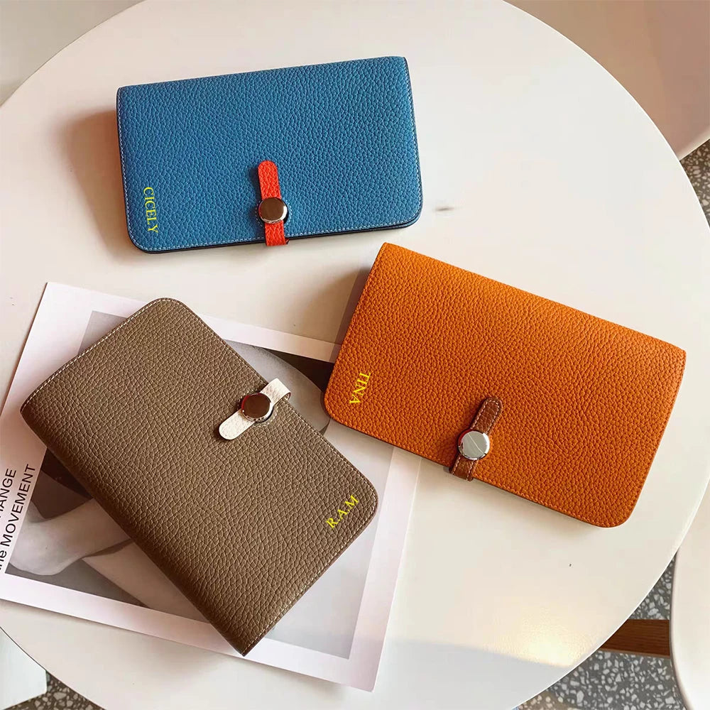 Luxury Design Woman Card Wallet 100% Genuine Leather Lady Card Holder Custom Letters Fashion Coin Purse Personalize Phone Wallet