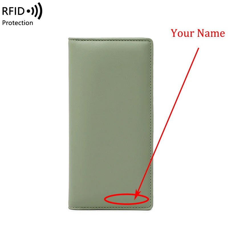 Custom Gold Name Long Women Wallets Rfid Solid Color Hasp Female Wallet Card Holder Luxury Women'S Purses Coin Pocket