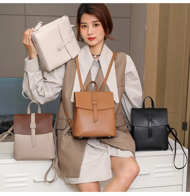 Luxury Genuine Leather Women Backpack Vintage Casual High Quality School Bag for Teenage Girl Travel Bag Mochila Mujer