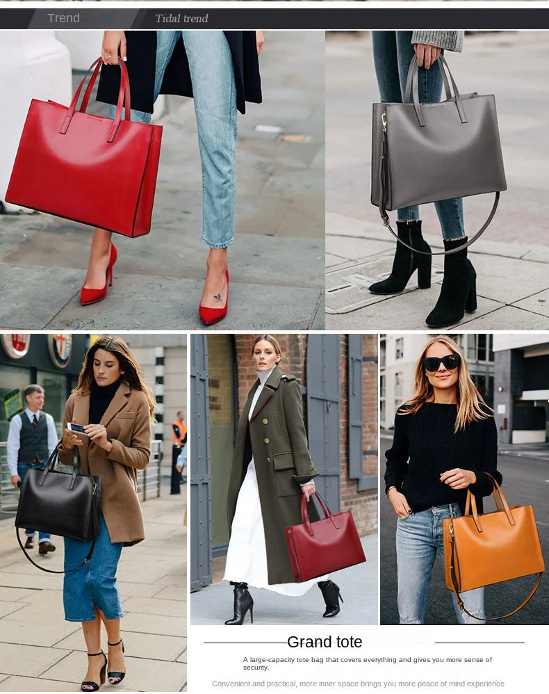 Luxury Business Women's Handbags 14 Inch Laptop Bag Fashion Lady Briefcase Genuine Leather Commuter Portable Shoulder Tote Bags