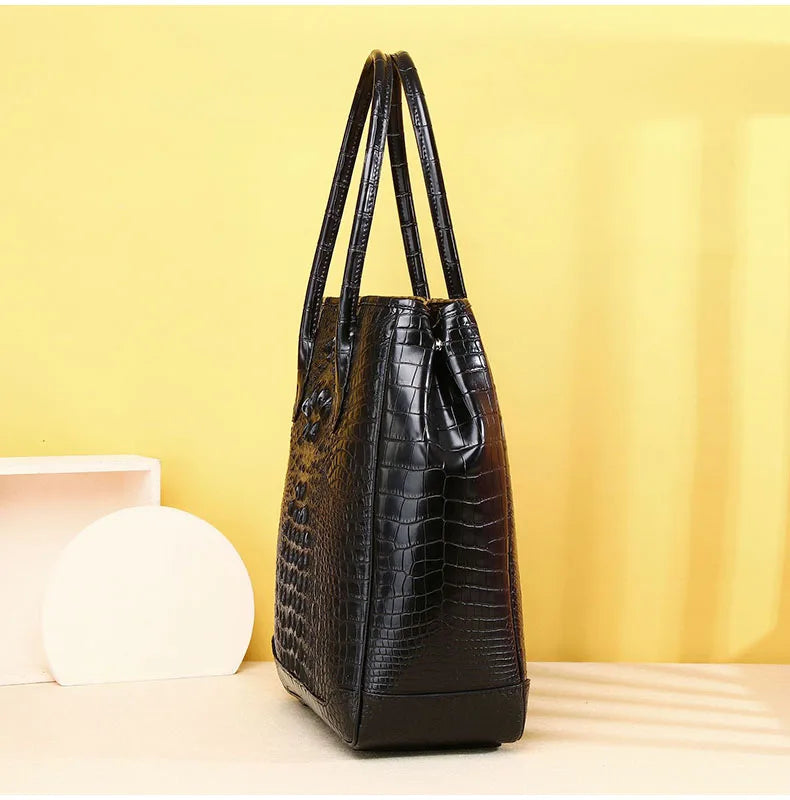 Genuine leather crocodile pattern large capacity high-quality women's handbag fashion luxury brand genuine leather women's bag