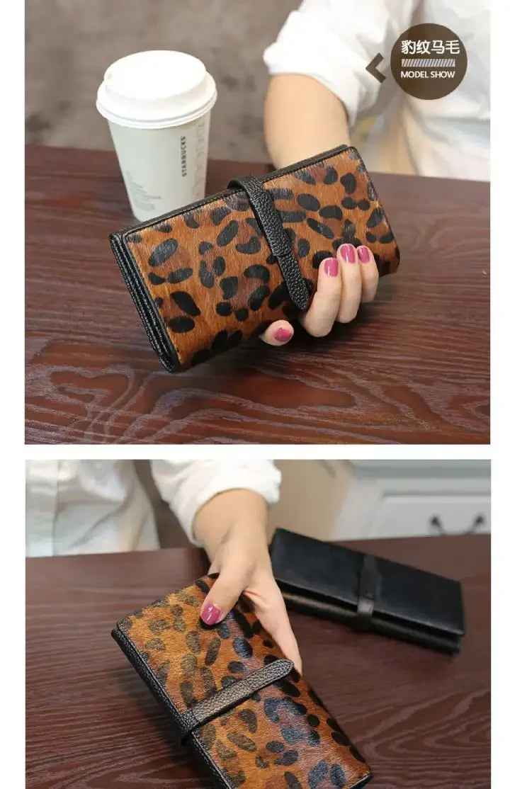 New Fashion Leopard Cow Genuine Leather Women Long Wallets Real Leather Female Luxury Brand Designer Clutch Girl Gift Cash Purse