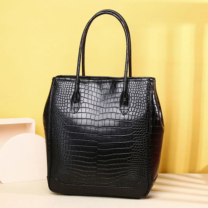 Genuine leather crocodile pattern large capacity high-quality women's handbag fashion luxury brand genuine leather women's bag