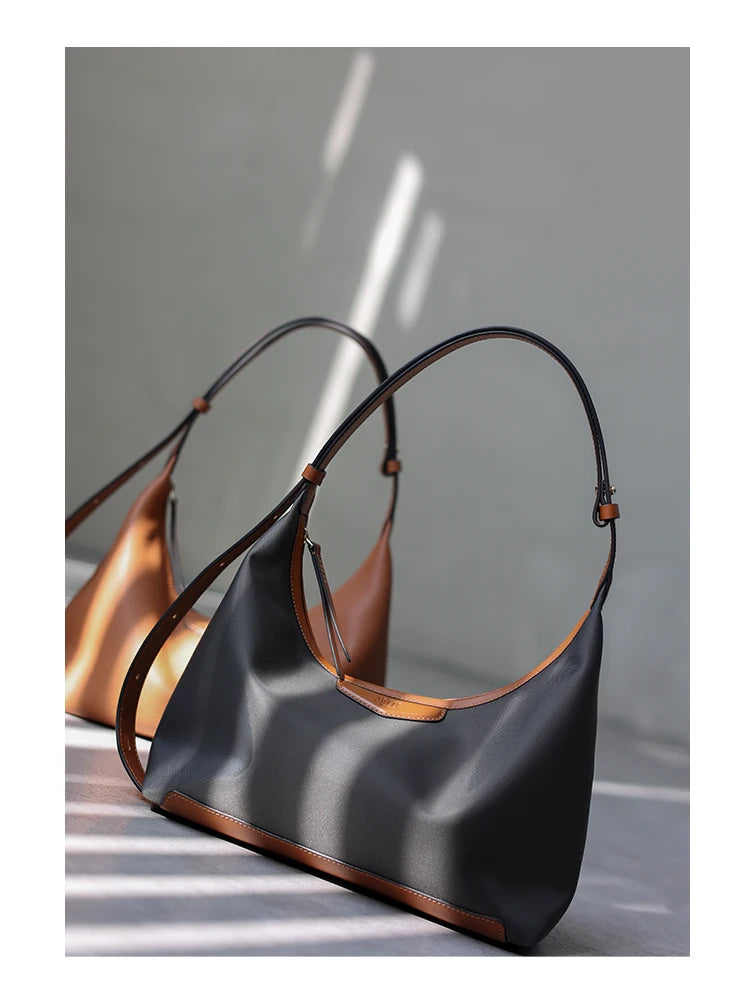 2022 New Arrival Underarm Bag Women Genuine Leather Crossbody Bag Fashion Female Nylon Handbag Luxury Messenger Purses