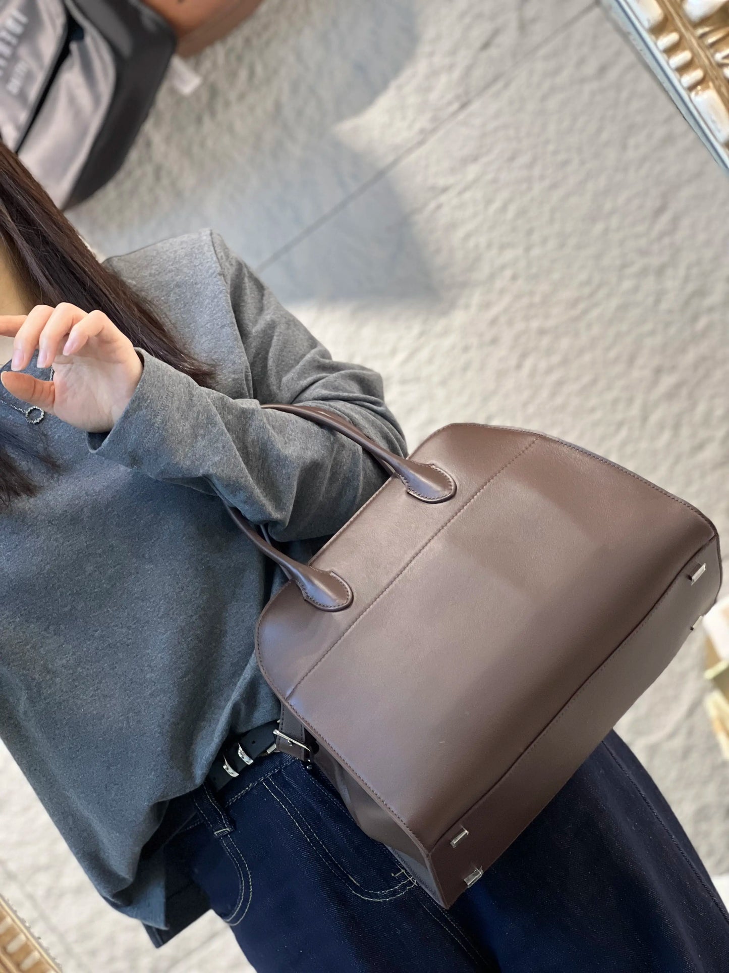 New Stylish Luxury Large Capacity Office Lady Commuter Tote Top Layer Vegetable Tanned Cow Leather Female Shoulder Bag Handbag