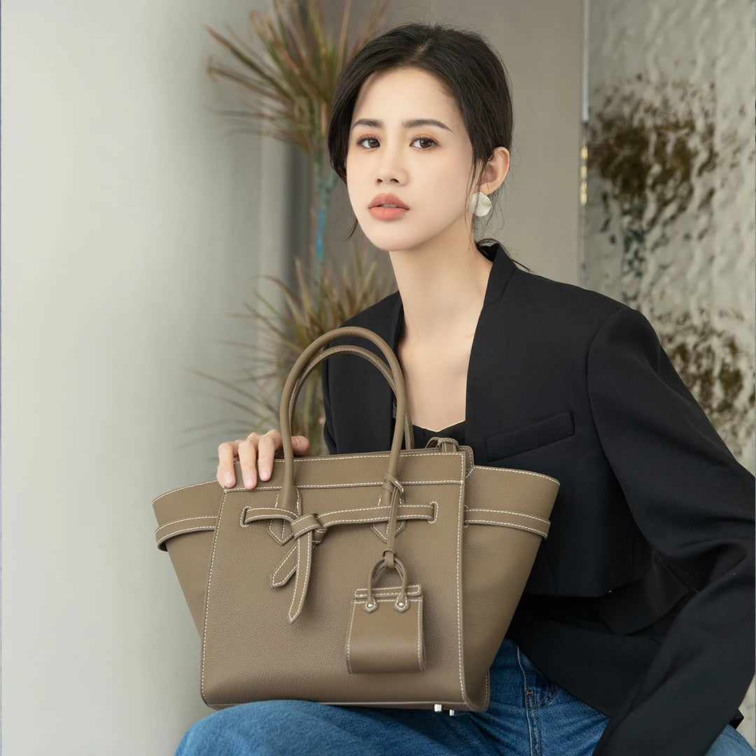 Luxury High Quality Cowhide Handbags For Women Fashion Large Capacity Solid Genuine Leather Tote Bag Versatile Simple Trendy Bag