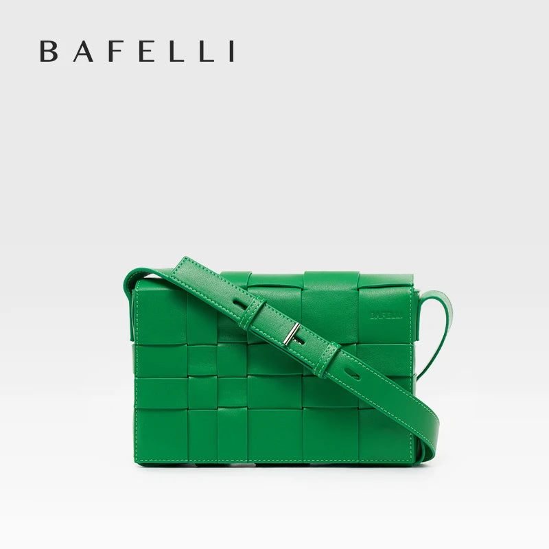 BAFELLI HANDBAG 2023 NEW WOVEN FASHION GENUINE LEATHER BOX BAG SHOULDER CROSSBODY PURSE WOMEN'S FEMALE LUXURY BRAND CLASSICAL