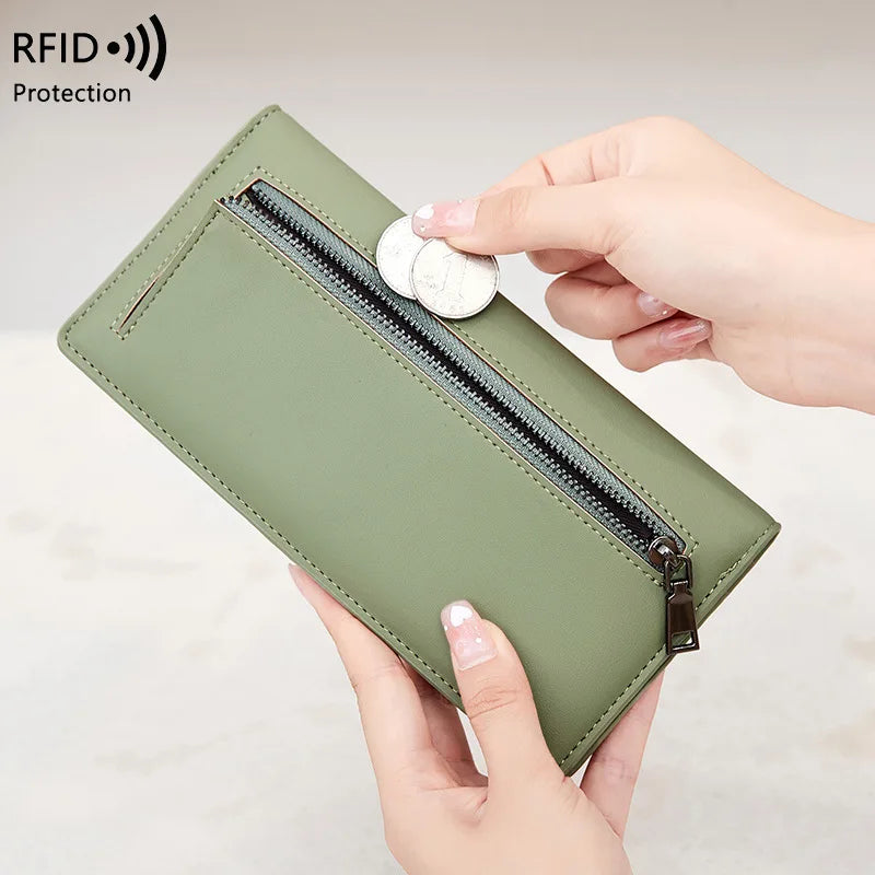 Custom Gold Name Long Women Wallets Rfid Solid Color Hasp Female Wallet Card Holder Luxury Women'S Purses Coin Pocket