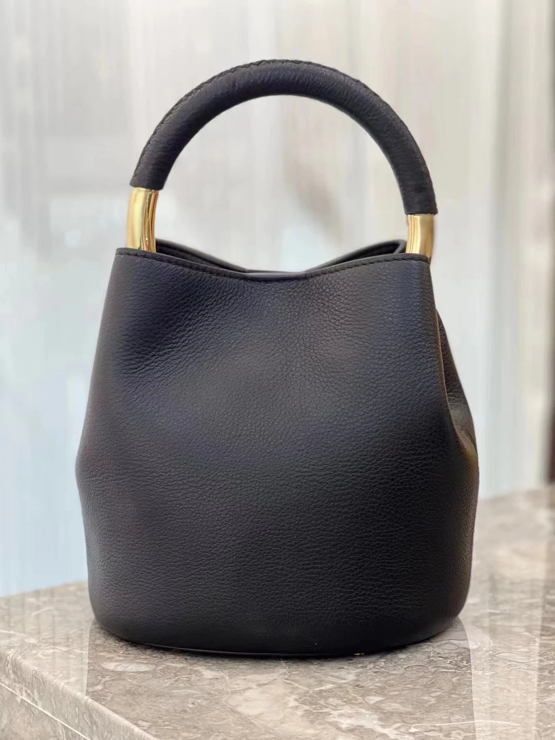 Fashion Large Capacity Leather Bucket Bag For Women Luxury Design High Quality Cowhide Handbags High-end Elegant Lady Dinner Bag