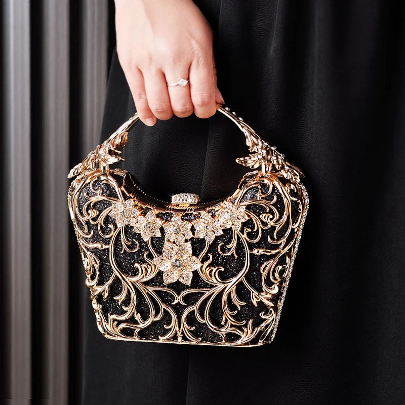 Hollow Out Metal Evening Bags Fashion Shiny Party Banquet Handbags Female Luxury Clutch Purse Bolso Mujer Chain Shoulder Bag