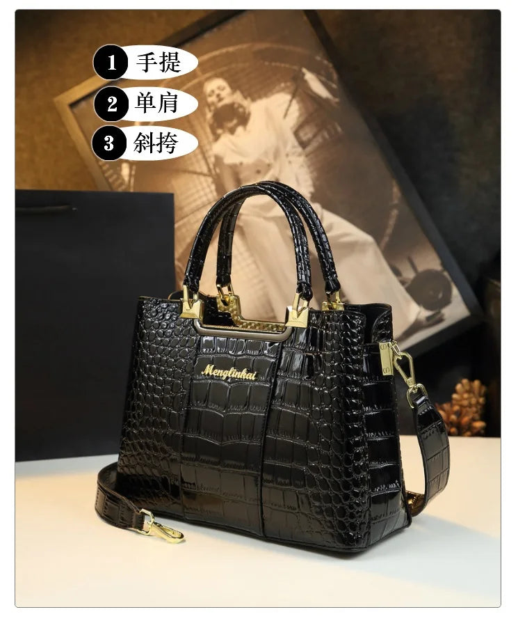 Luxury Bags For Women Crocodile Patent Leather Messenger Bag Large Capacity Female Tote 2023 Brand Designer Handbag