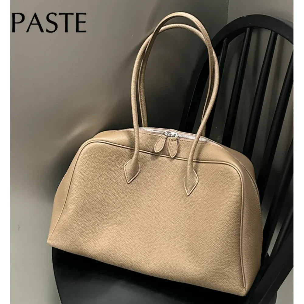 New Large Flipped High-grade Commuter Laptop Pillow Tote Marroon Natural Cow Leather Women Handbag Leisure Office Shoulder Bag