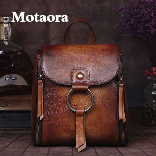 MOTAORA Vintage Genuine Leather Backpack For Women Cowhide Satchel Shoulder Luxury Bags New Backpacks For School Teenagers Girls