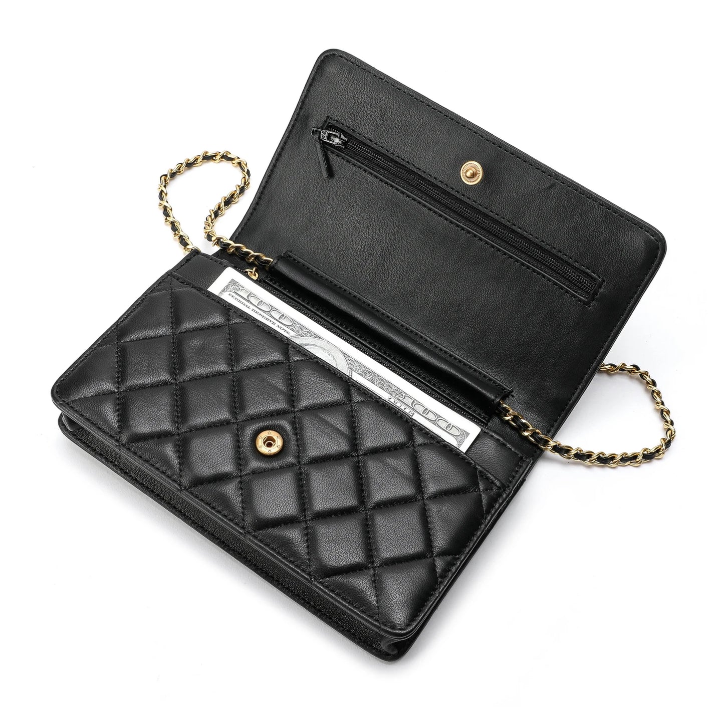 Luxury Geniunie Leather Sheepskin Diamond Lattice Handbag, High Quality Metal Chain Clutch Wallet Purse Shoulder Bags for Women