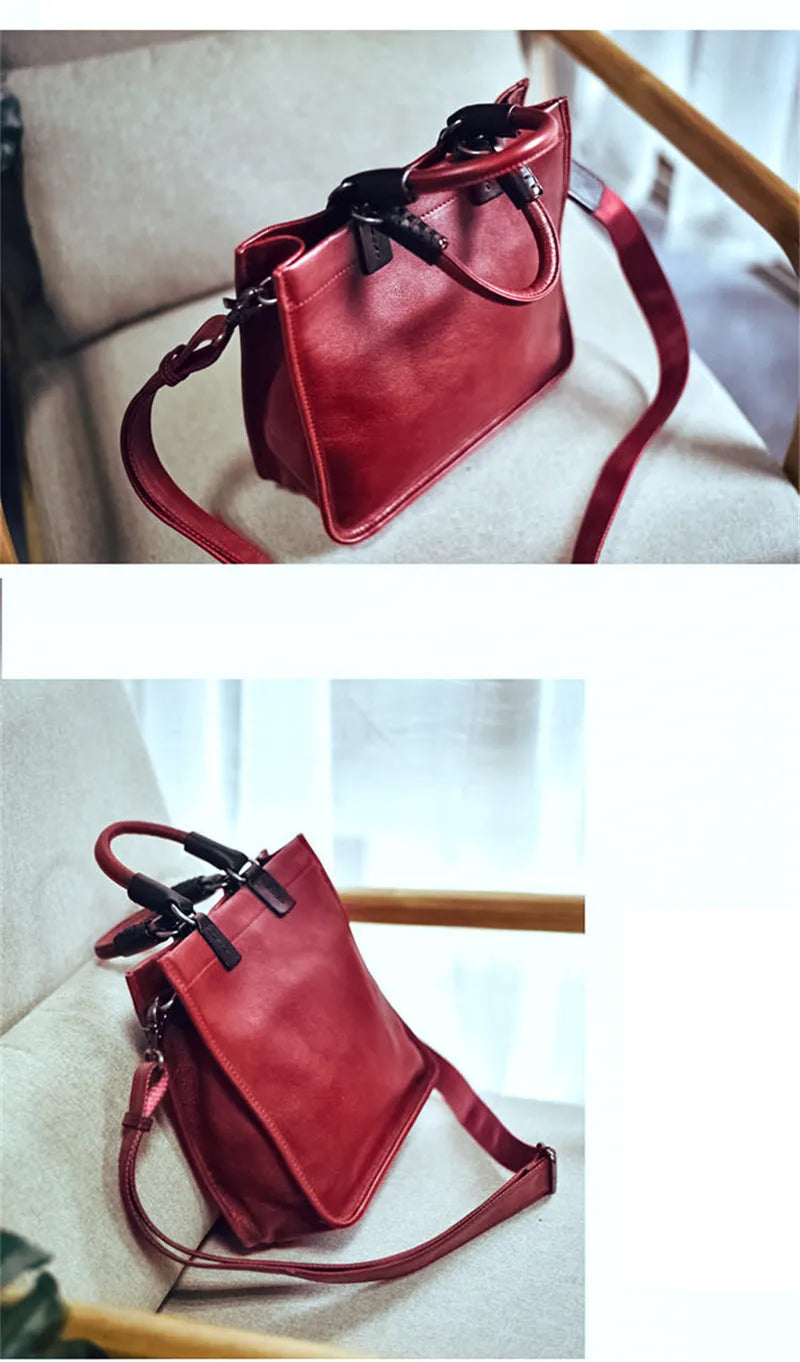 Vintage literary luxury natural genuine leather women's red handbag simple ladies weekend daily party real cowhide shoulder bag