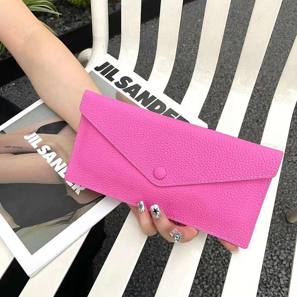 Envelope Long Women Wallet Slim Genuine Leather Female Phone Hand Purse Luxury Cowhide Classic Clutch Bag Card Holder Wallet