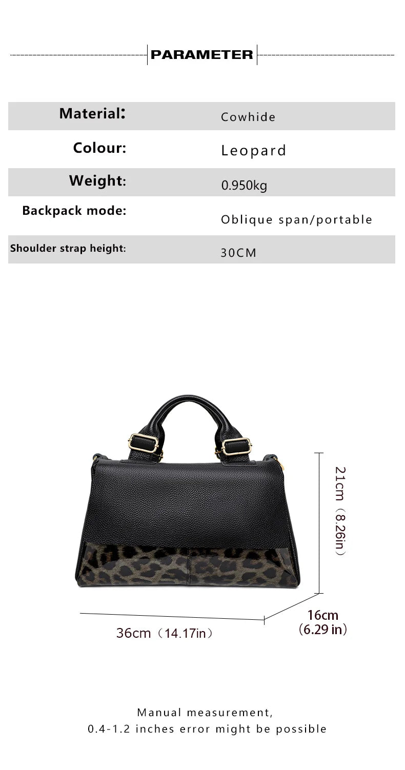 The fashionable leopard print women's handbag is made of high-quality cowhide and is a large and beautiful bag