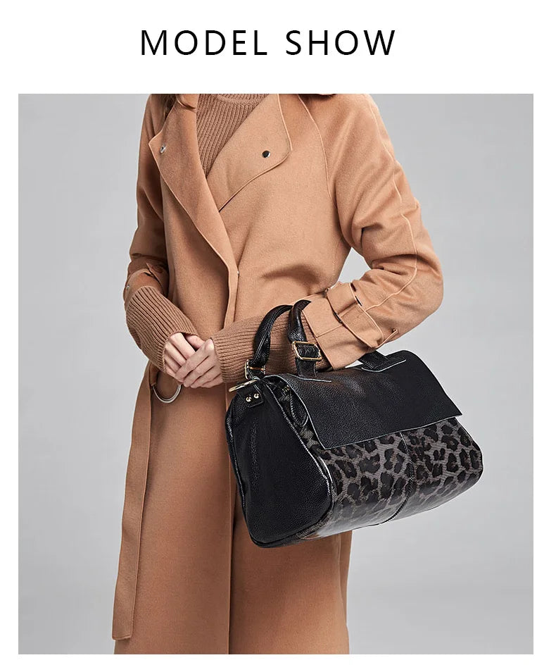 The fashionable leopard print women's handbag is made of high-quality cowhide and is a large and beautiful bag