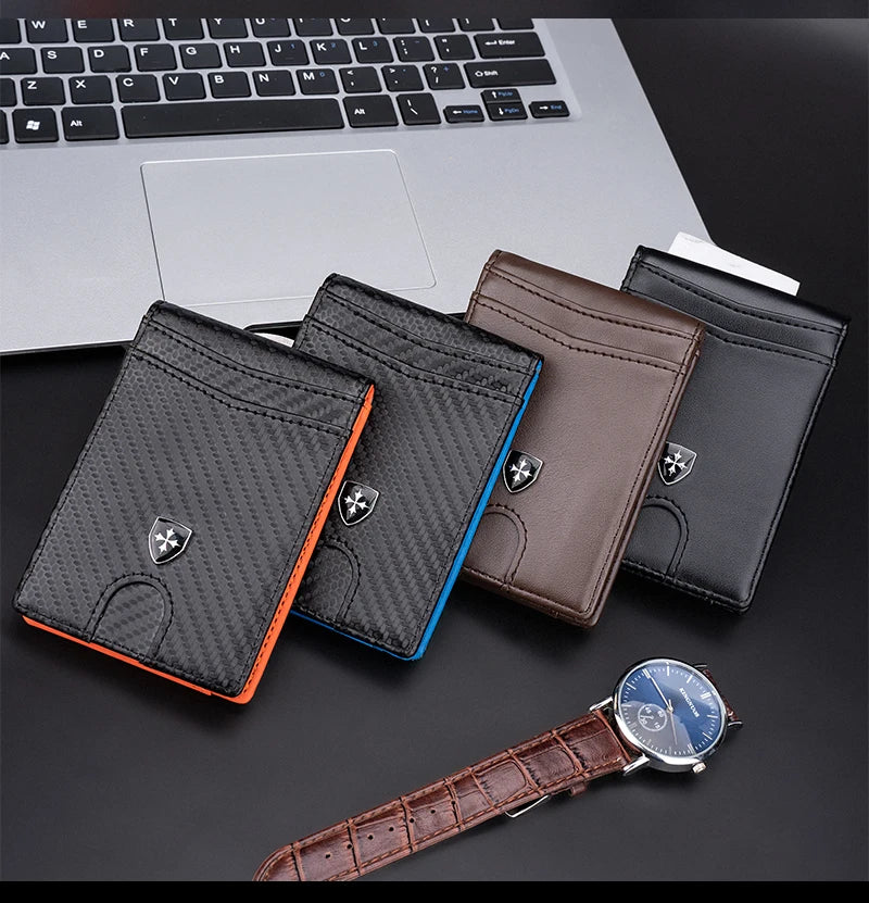 New RFID Mini Short Men Wallets Free Name Customized Card Holders Male Purses Luxury Photo Holder Small Men's Card Wallet