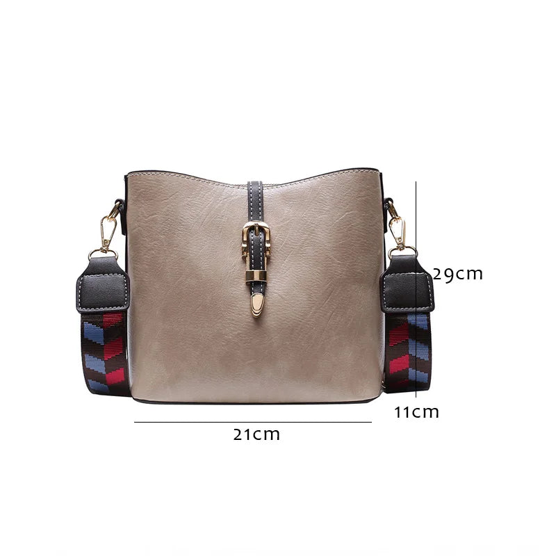 Luxury Female Handbags Wide Strap Bucket Bag for Women High Quality Pu Leather Shoulder Crossbody Bags 2022