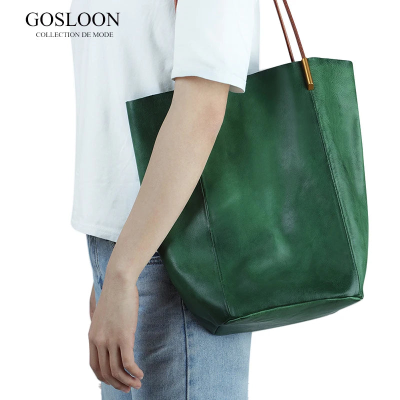 GOSLOON-198 Luxury Genuine Leather Women Shoulder Bags Large Capacity Female Totes Bag Original Leather Lady Handbag Casual