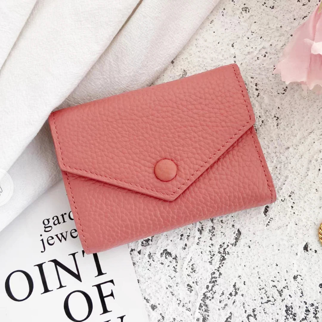 Luxury Designer Woman's Wallet Envelope Folding Coin Purse Custom Name Fashion Card Holder Genuine Leather Cowhide Money Clip