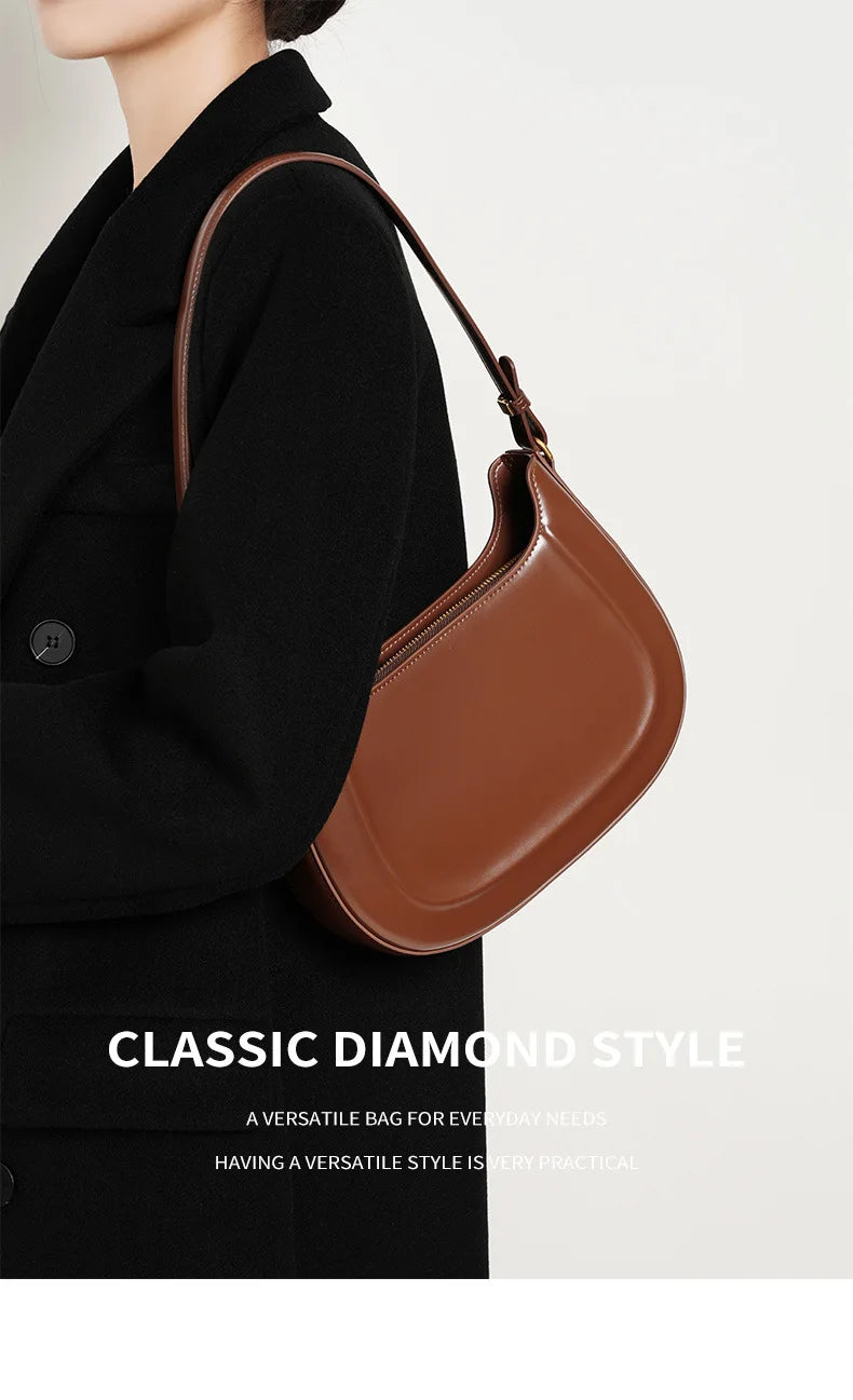 Genuine leather red shoulder bag woman minimalist crossbody bag cowhide handbags female luxury bag armpit bag saddle bag