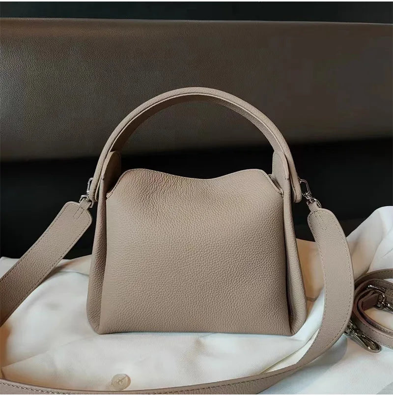 Elegant 100% Natural Togo Cowhide Leather Tote Wide Straps Female Shoulder Bag Grey Black Doctor Bag Luxury Girl Handbag