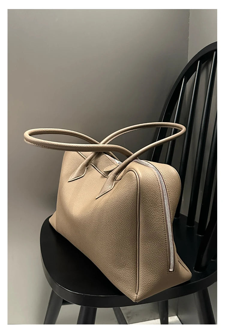 New Large Flipped High-grade Commuter Laptop Pillow Tote Marroon Natural Cow Leather Women Handbag Leisure Office Shoulder Bag