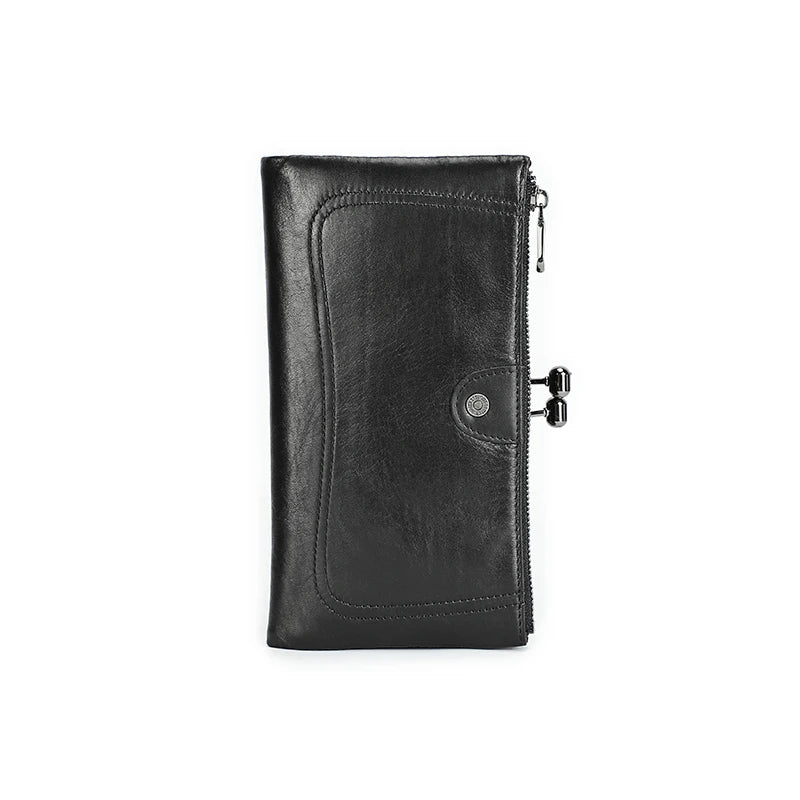 CONTACT'S Genuine Leather Women Wallet Metal Frame RFID Card Holder Coin Purses Female Bag Luxury Designer Women's Purses