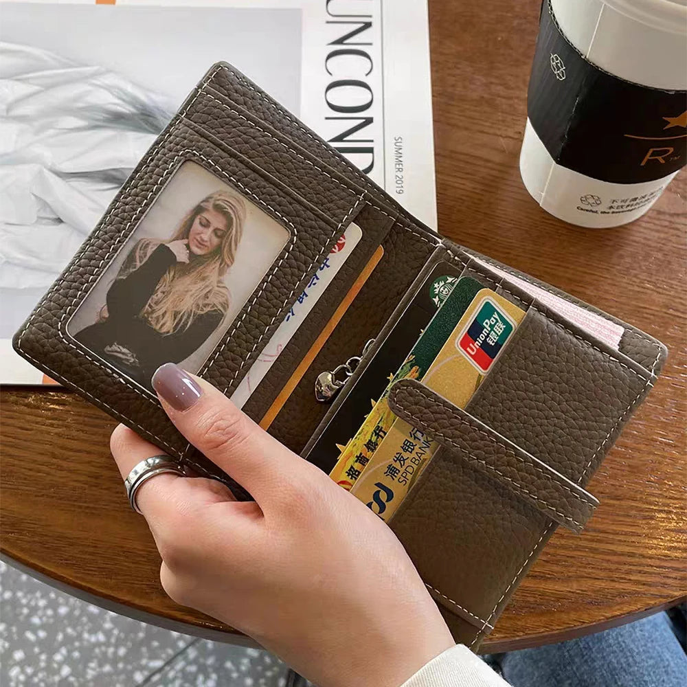 Custom Letters Genuine Leather Wallet Woman Card Holder Folding Fashion Luxury Brand Card Wallet Casual Business Coin Purse