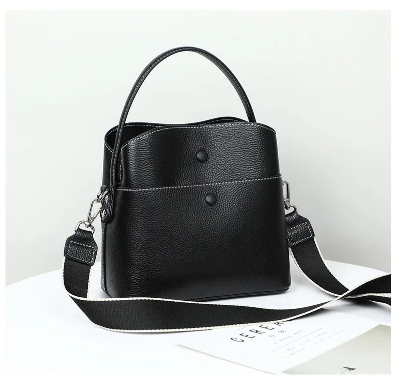 Luxury Handbags Women Crossbody Messenger Bag Genuine Leather Two Straps 2022 New Fashion Bucket Shoulder Bag