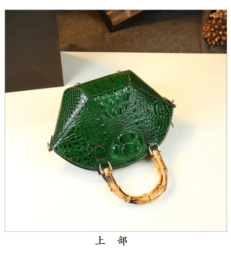 Woman Wedding Party Handbag Niche Luxury Bamboo Handle Bag Crocodile Pattern Woman Bag Fashionable Shoulder Lady Shell Bag 2023