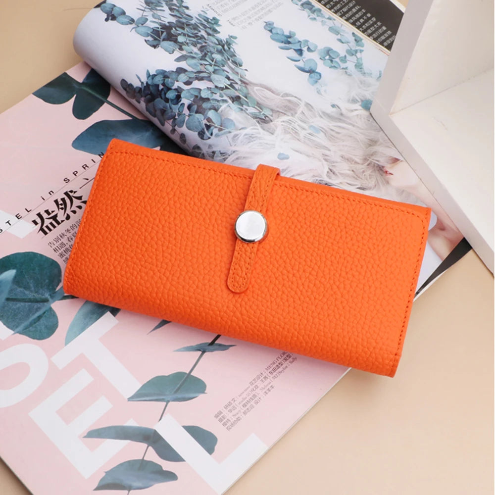 100% Genuine Leather Women Long Wallet Luxury Designer Round Hasp Female Phone Clutch Bag Large Capacity Cowhide Mobile Purse