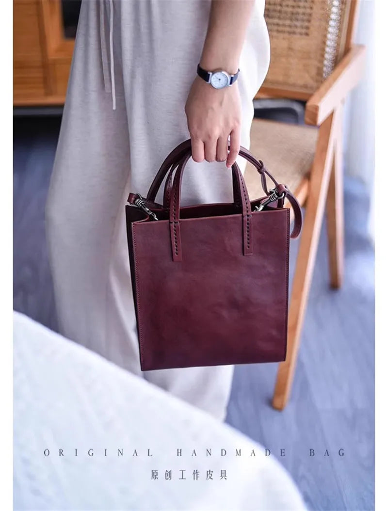 PNDME simple vintage luxury genuine leather women's tote bag casual designer handmade natural real cow leather ladies handbag