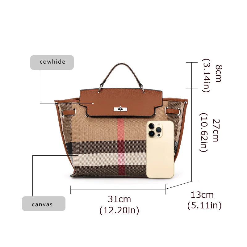 Aidran Retro bag with flap for women, large capacity canvas bag with real cowhide stitching, high-end atmosphere novelty of 2024