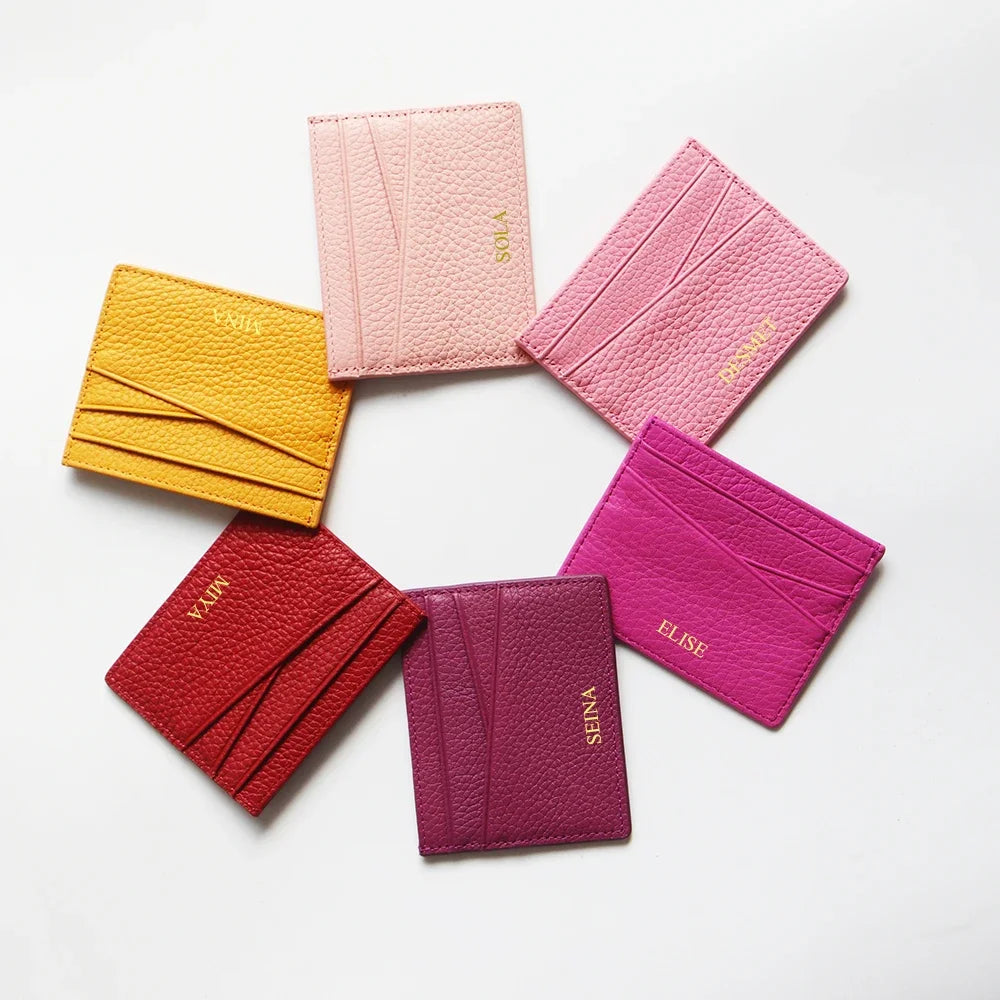 Fashion Woman Card Holder Luxury Genuine Leather Business Card Wallet Custom Initials Wallet Sheep Skin Brand Thin Coin Purse