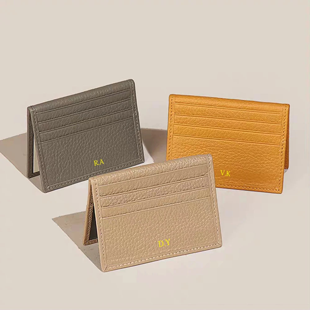 Fashion Woman Card Holder Luxury Genuine Leather Business Card Wallet Custom Initials Wallet Sheep Skin Brand Thin Coin Purse