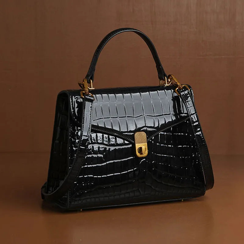 Luxury Handheld Cowhide Crocodile Pattern Bag for Women's Genuine Leather Bag 2024 Autumn New High Fashion Women's Bag